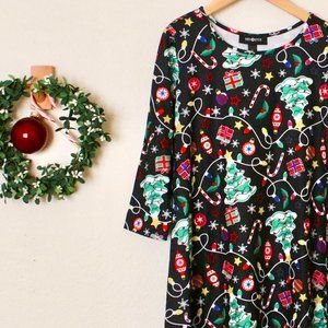 Girls L Holiday Print Knit Dress